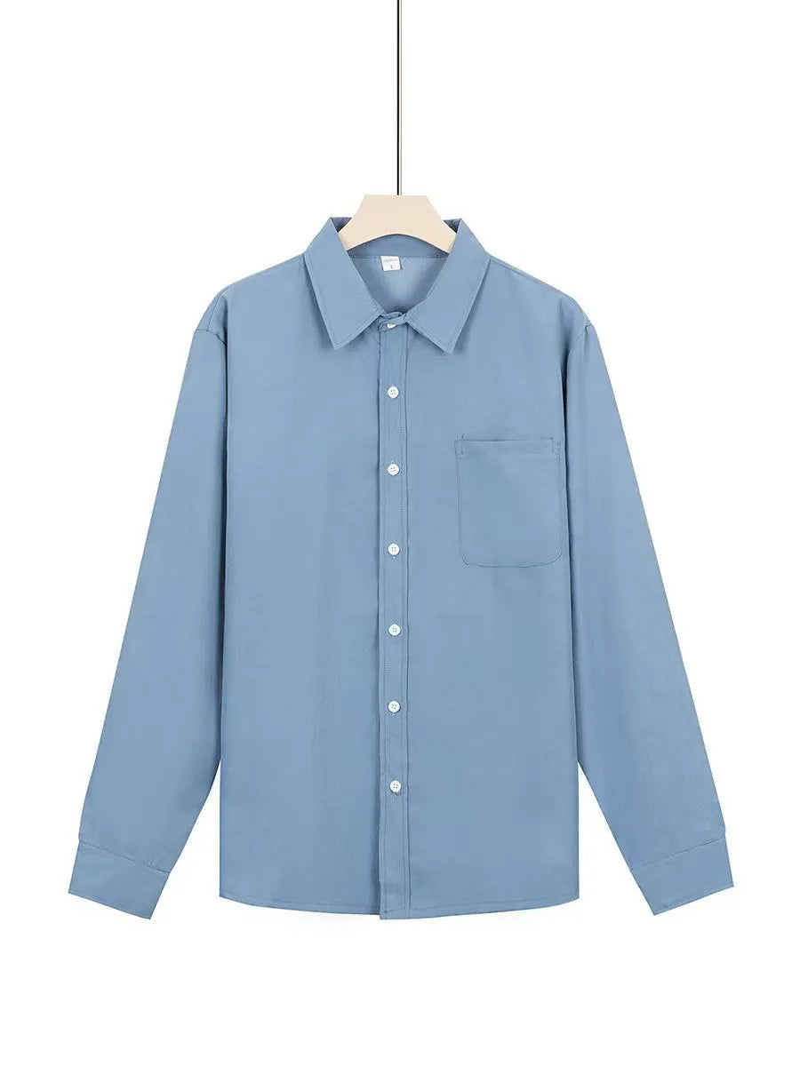 European Size Spring and Autumn Men's Double-Breasted Long-Sleeve Thickened Fleece Shirt, Casual Drapey Lapel Quality Shirt for Cross-Border Men