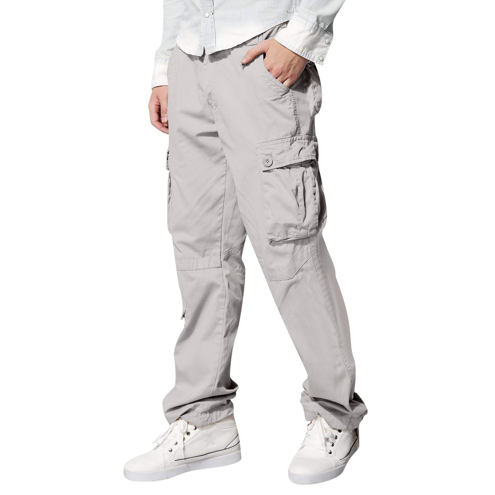Amazon Men's Multi-Pocket Loose Casual Straight Overalls Outdoor Trousers Fitness Pants