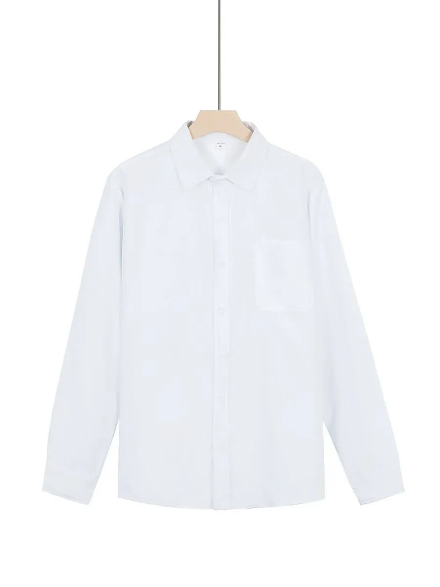 European Size Spring and Autumn Men's Double-Breasted Long-Sleeve Thickened Fleece Shirt, Casual Drapey Lapel Quality Shirt for Cross-Border Men