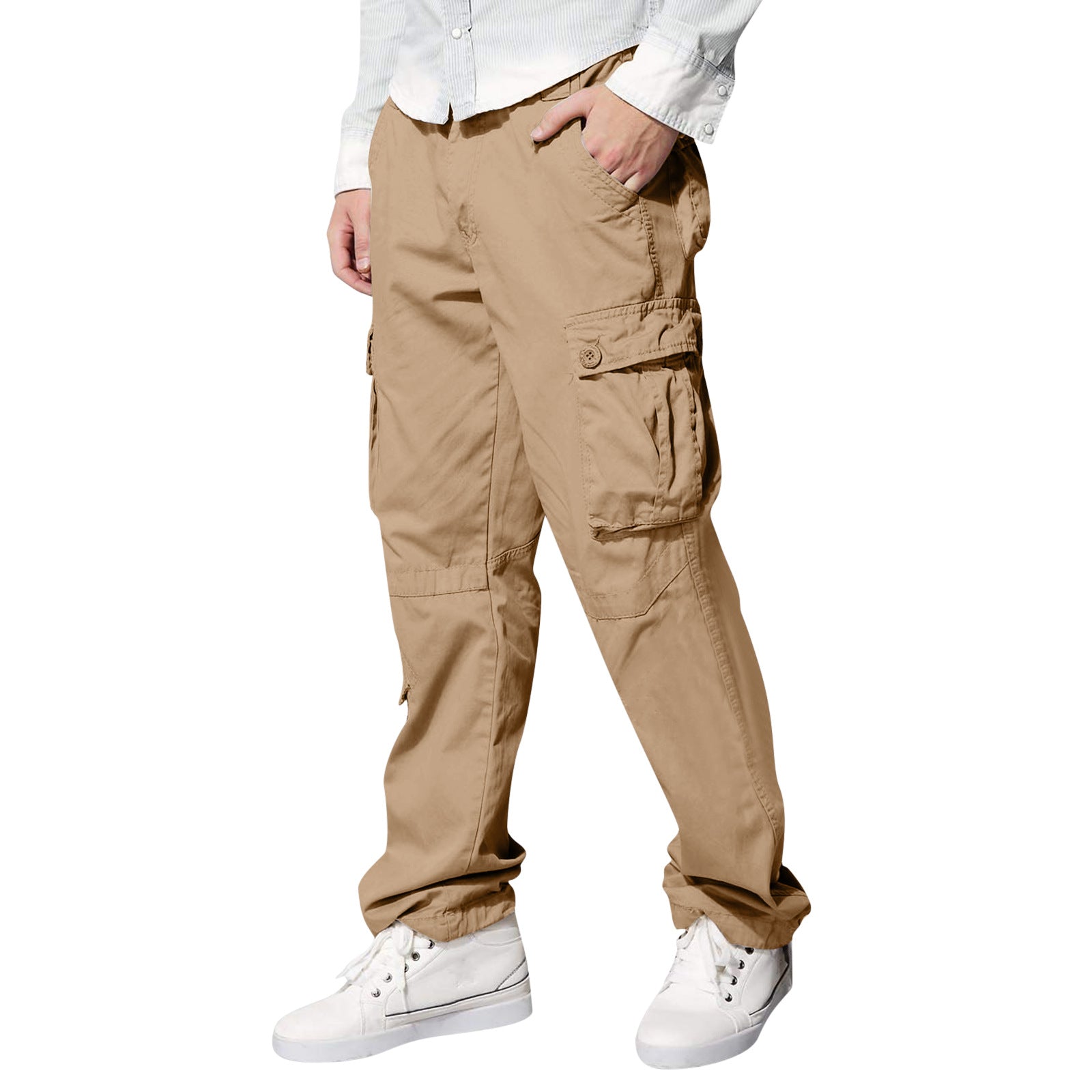 Amazon Men's Multi-Pocket Loose Casual Straight Overalls Outdoor Trousers Fitness Pants