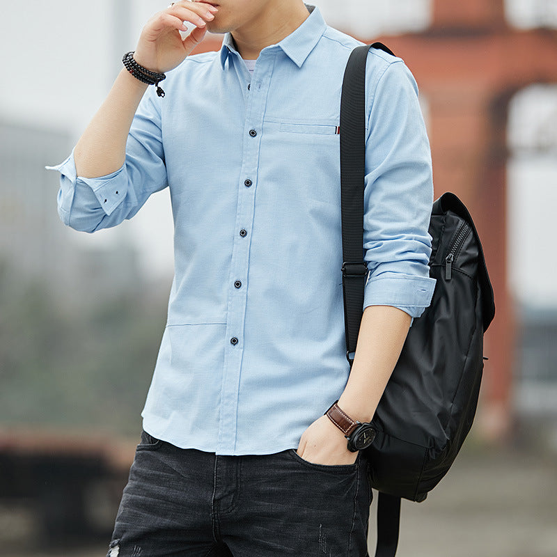 Cross-border Men's Long Sleeve Shirt Men's Solid Color Slim Fit Business Work Clothes Non-ironing Shirt Youth Shirt Factory Supply