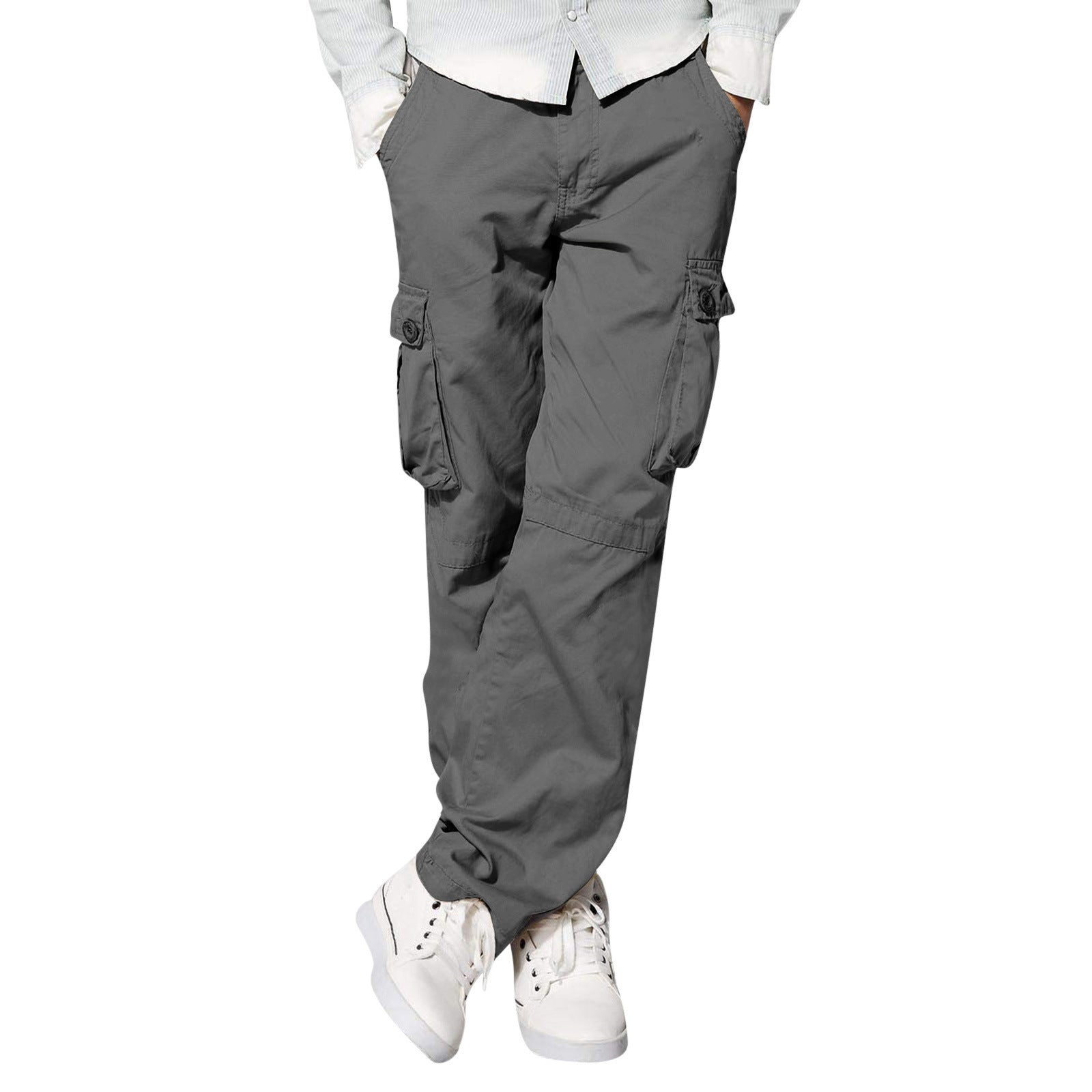 Amazon Men's Multi-Pocket Loose Casual Straight Overalls Outdoor Trousers Fitness Pants