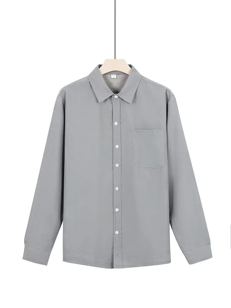 European Size Spring and Autumn Men's Double-Breasted Long-Sleeve Thickened Fleece Shirt, Casual Drapey Lapel Quality Shirt for Cross-Border Men