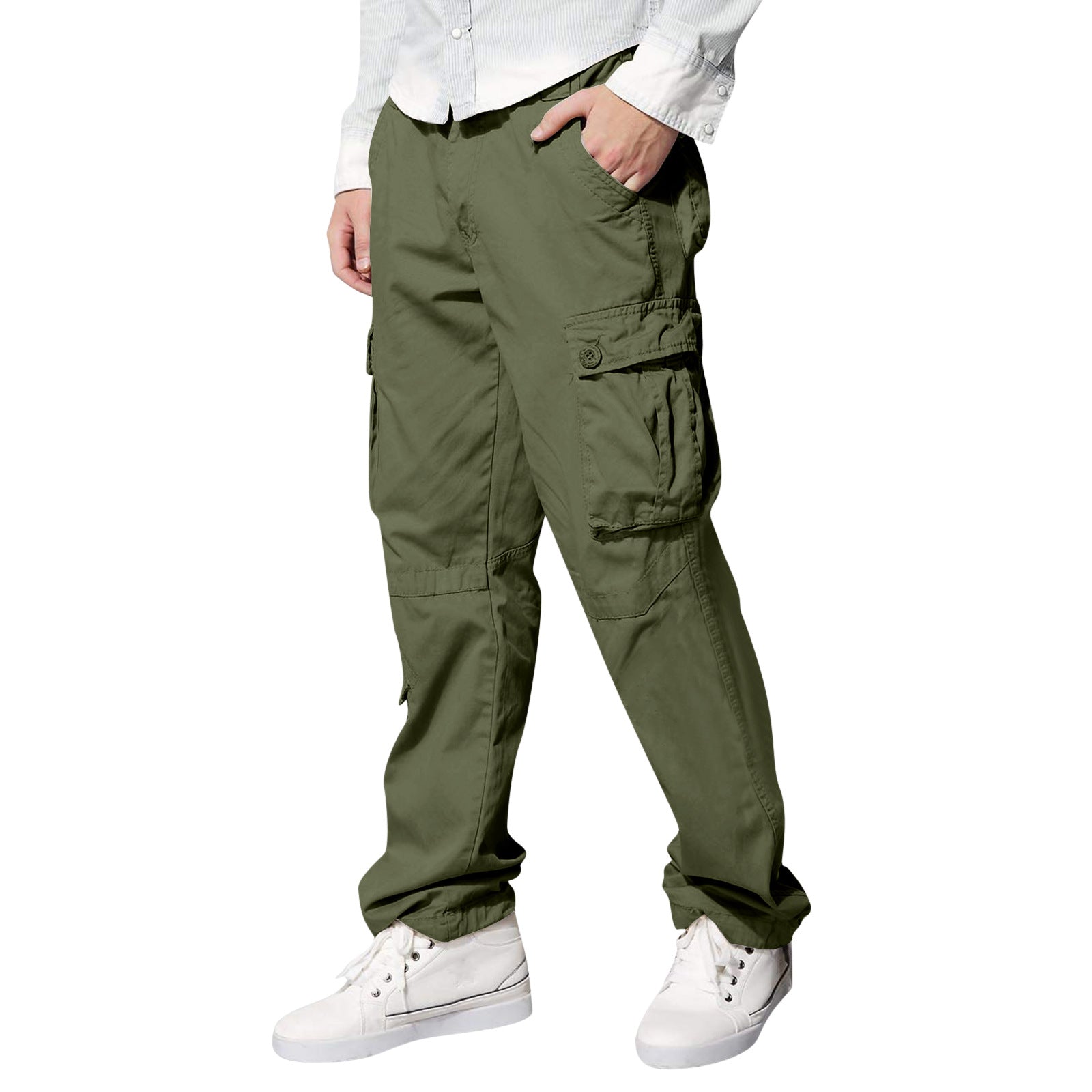 Amazon Men's Multi-Pocket Loose Casual Straight Overalls Outdoor Trousers Fitness Pants