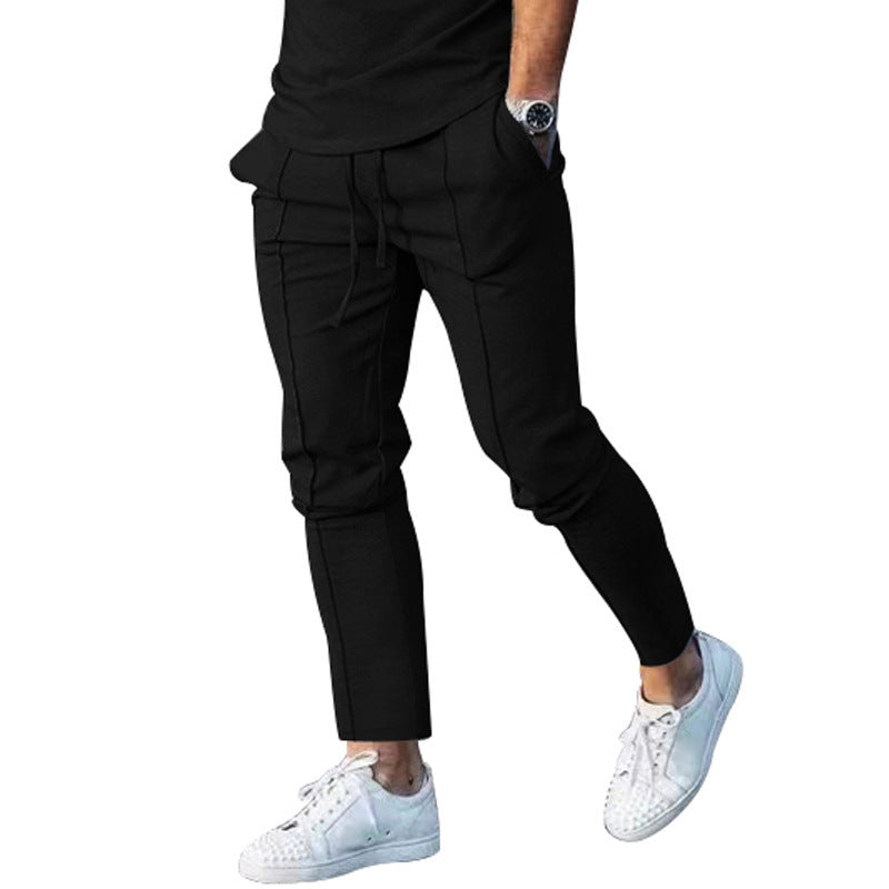 Cross-Border Export European and American  Sports Spring & Fall Casual Pants High Street Pants Pure Color Slim Fit Folded Men's Casual Pants