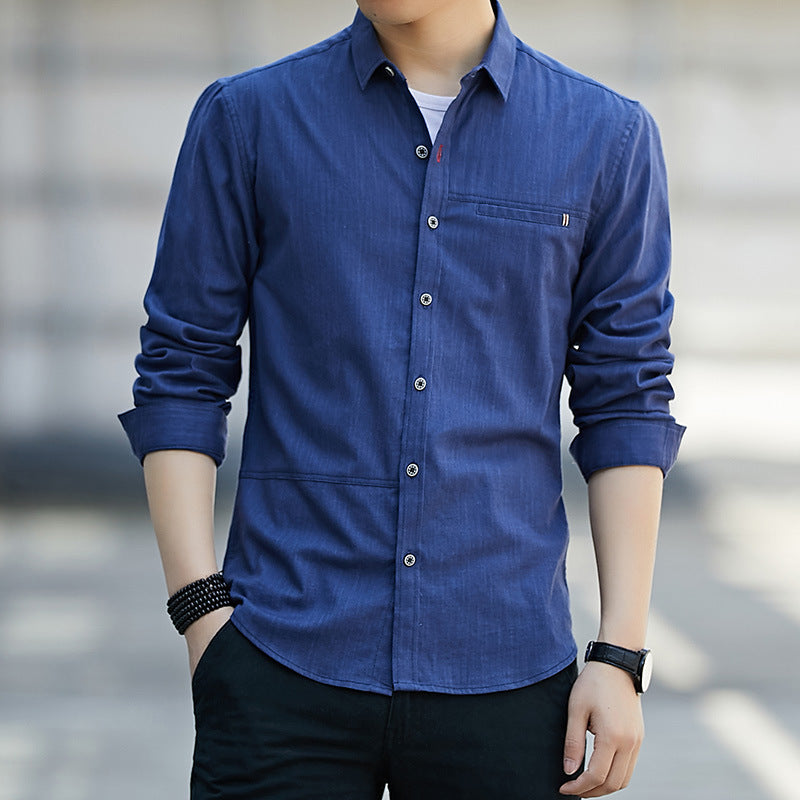 Cross-border Men's Long Sleeve Shirt Men's Solid Color Slim Fit Business Work Clothes Non-ironing Shirt Youth Shirt Factory Supply