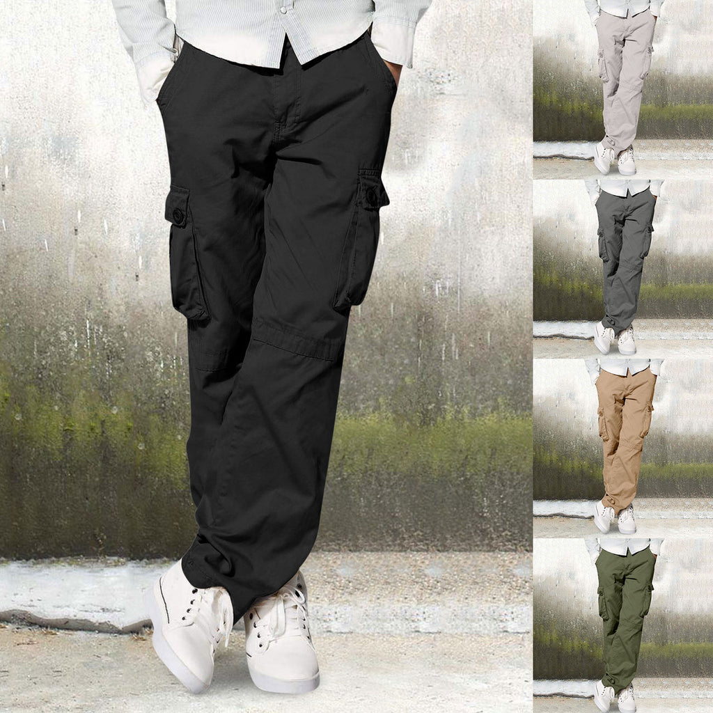Amazon Men's Multi-Pocket Loose Casual Straight Overalls Outdoor Trousers Fitness Pants