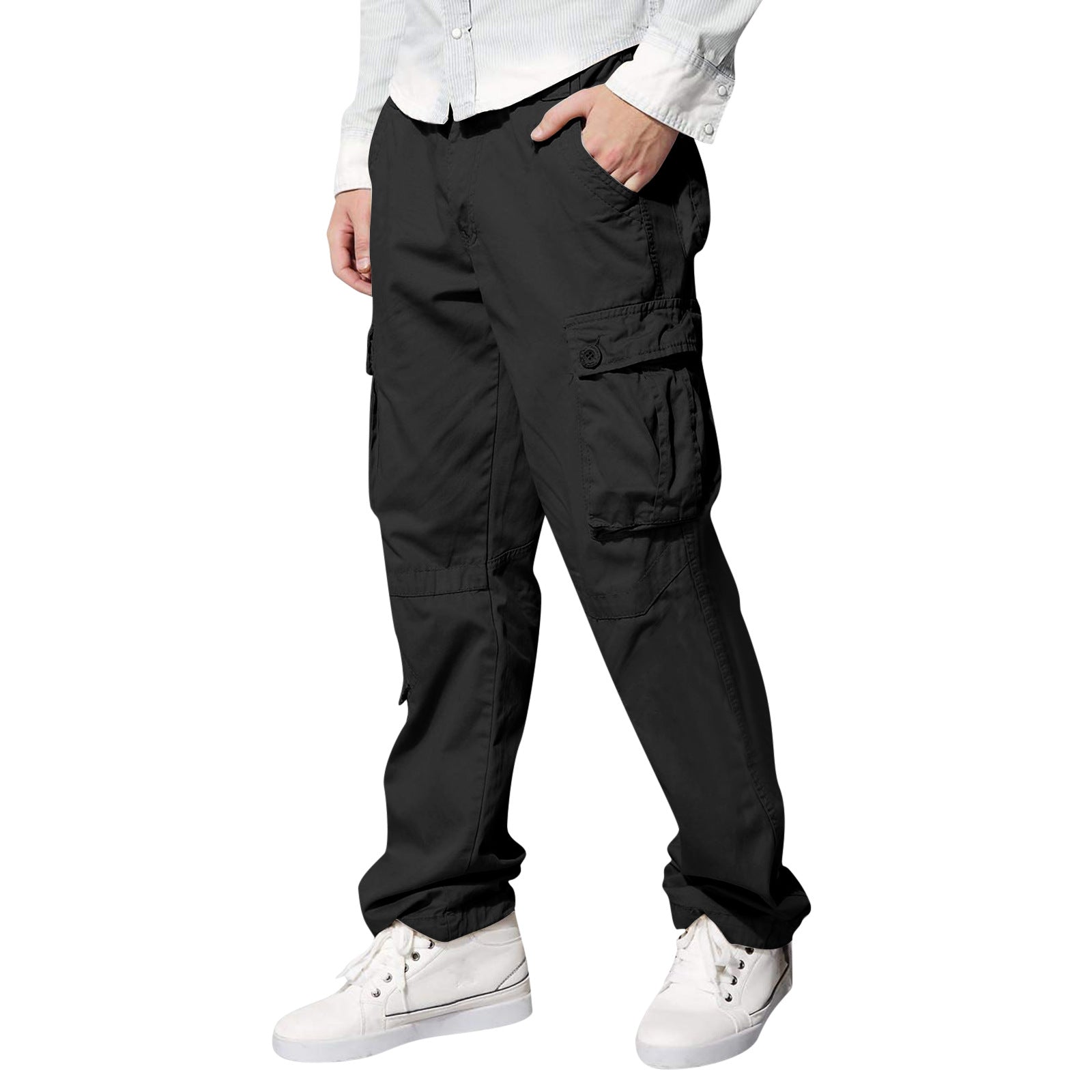 Amazon Men's Multi-Pocket Loose Casual Straight Overalls Outdoor Trousers Fitness Pants