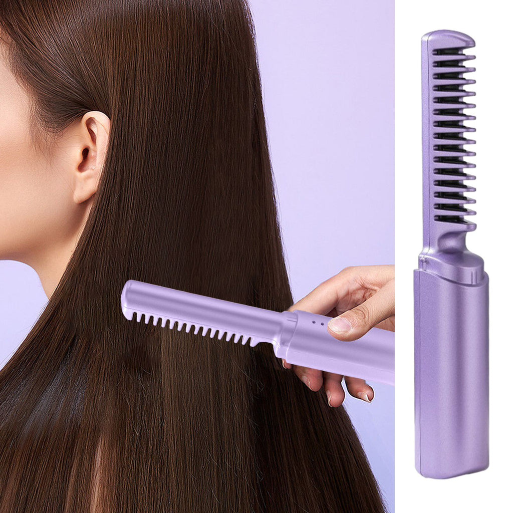 2 in 1 Rechargeable Hair Styling Brush, Straightener, Curler | Negative Ion Travel Heat Comb (random color)