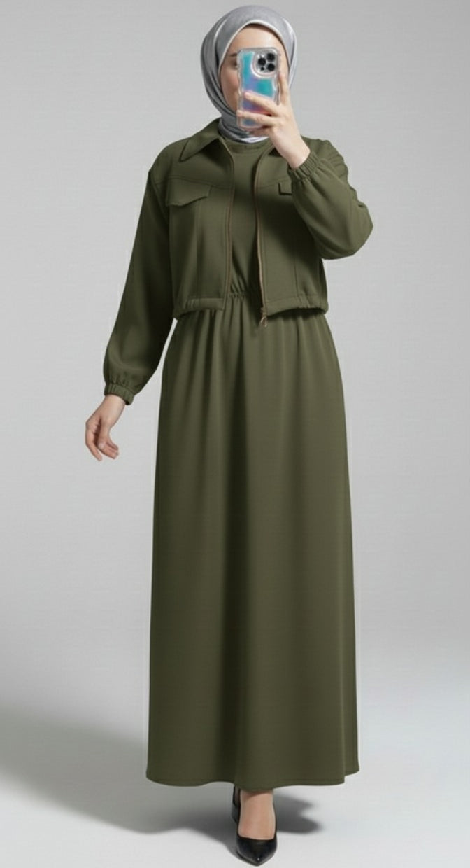 Stylish 2 Piece Set Long Frock Maxi Dress With Matching Zipper Jacket Premium Quality