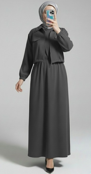 Stylish 2 Piece Set Long Frock Maxi Dress With Matching Zipper Jacket Premium Quality