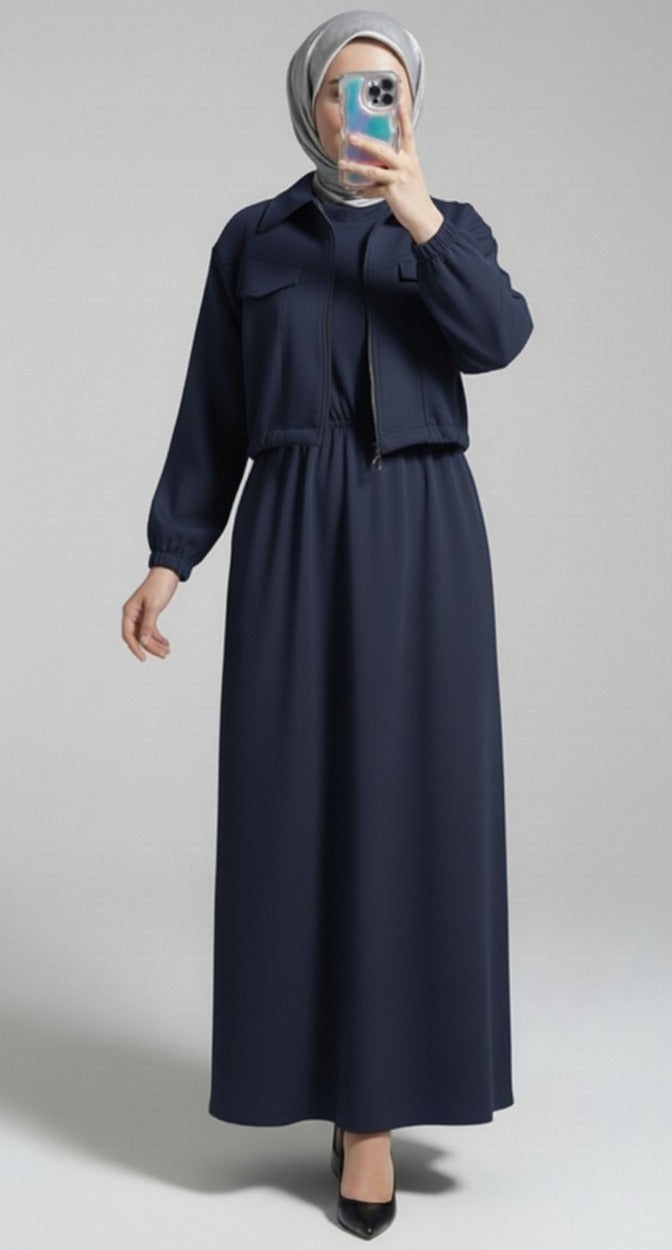 Stylish 2 Piece Set Long Frock Maxi Dress With Matching Zipper Jacket Premium Quality