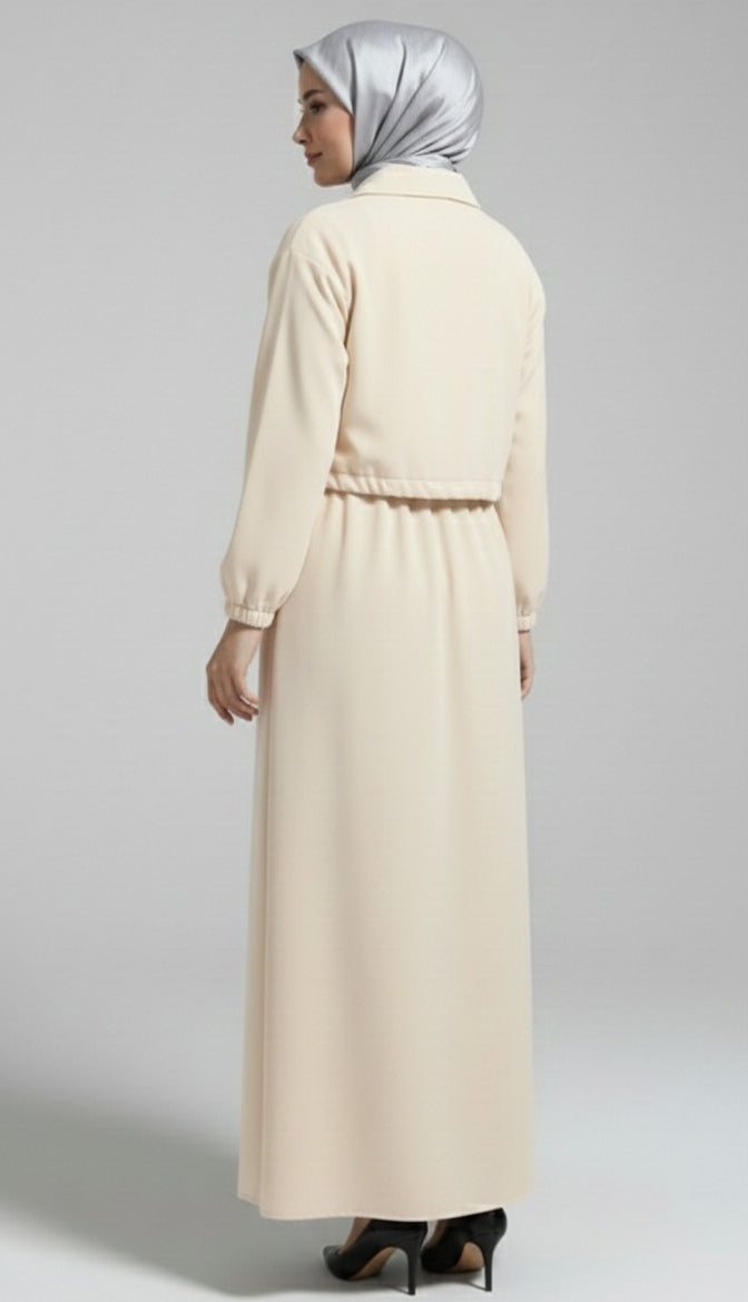 Stylish 2 Piece Set Long Frock Maxi Dress With Matching Zipper Jacket Premium Quality