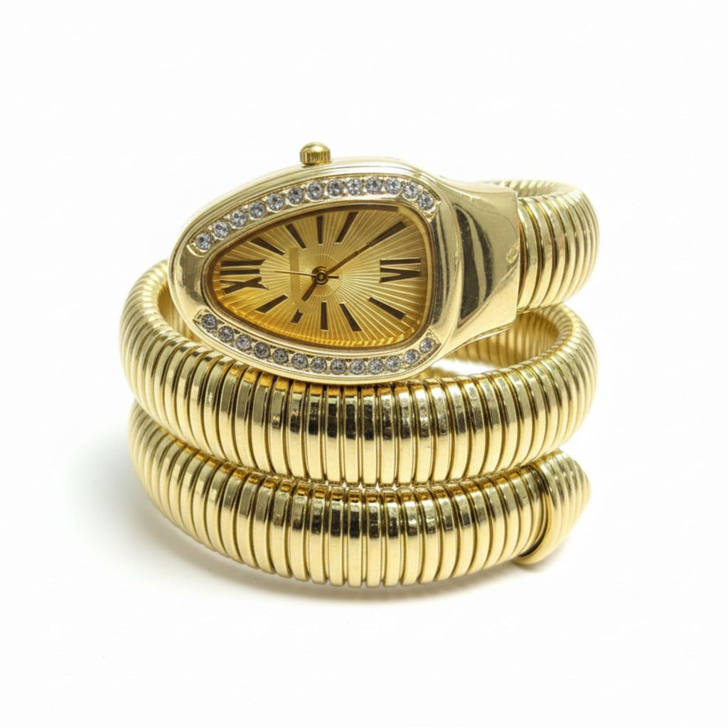 Artisanal Serpenti-Style Tubogas Triple-Coil Wrap Watch with Crystal-Embellished Guilloché Dial (Without Box)