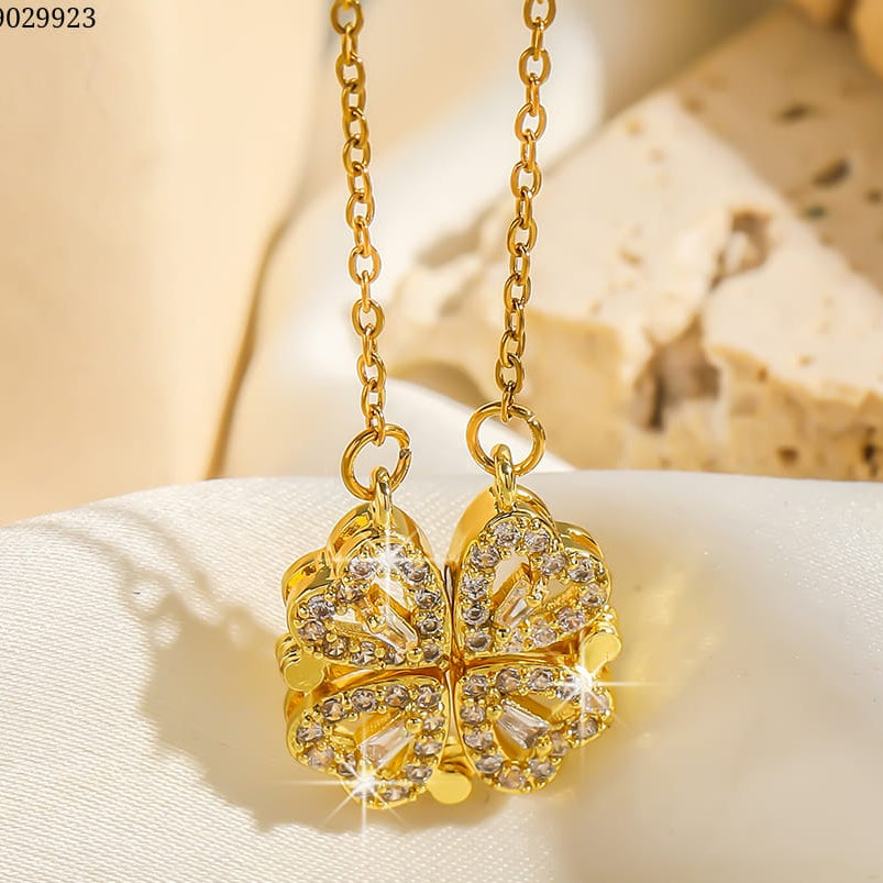 Korean Magnetic 4 Leaf Clover Pendant Necklace