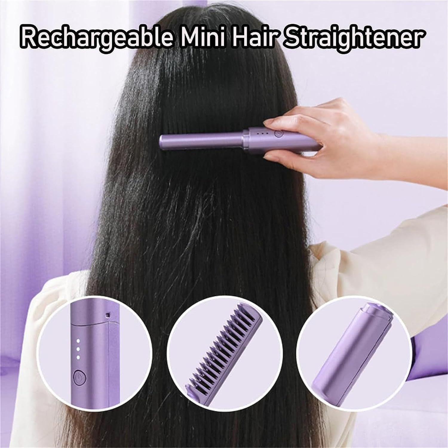 2 in 1 Rechargeable Hair Styling Brush, Straightener, Curler | Negative Ion Travel Heat Comb (random color)