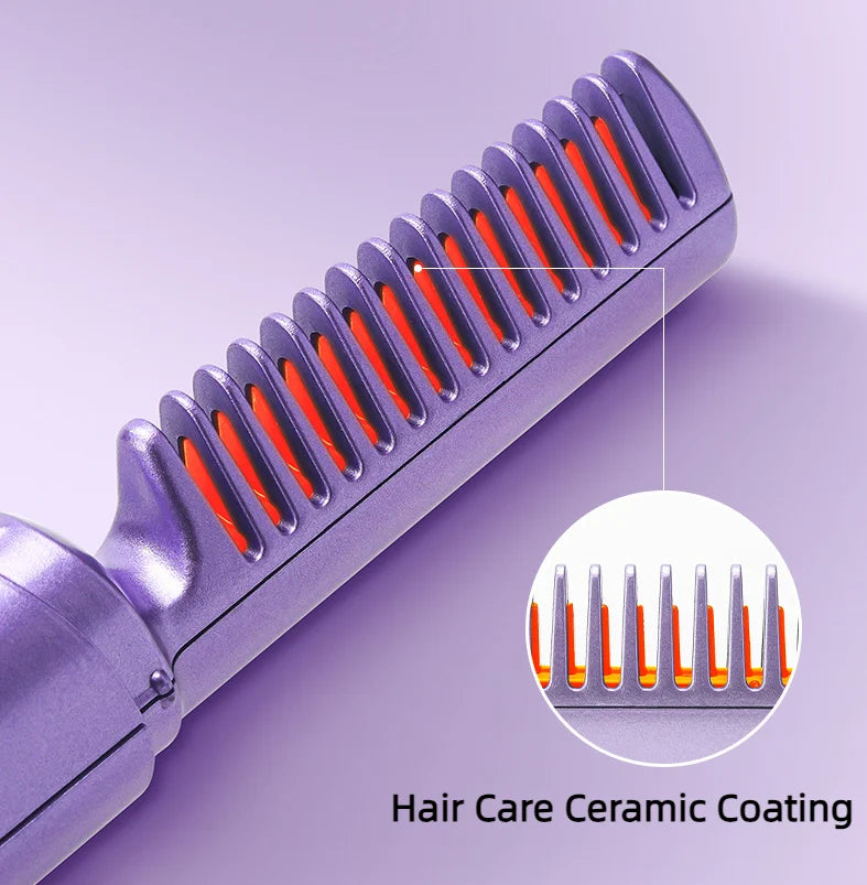2 in 1 Rechargeable Hair Styling Brush, Straightener, Curler | Negative Ion Travel Heat Comb (random color)