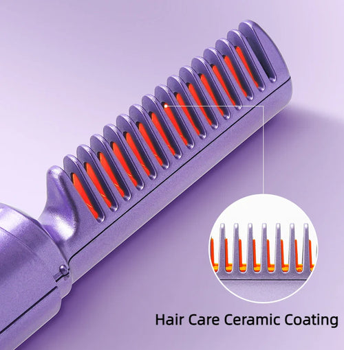 2 in 1 Rechargeable Hair Styling Brush, Straightener, Curler | Negative Ion Travel Heat Comb (random color)