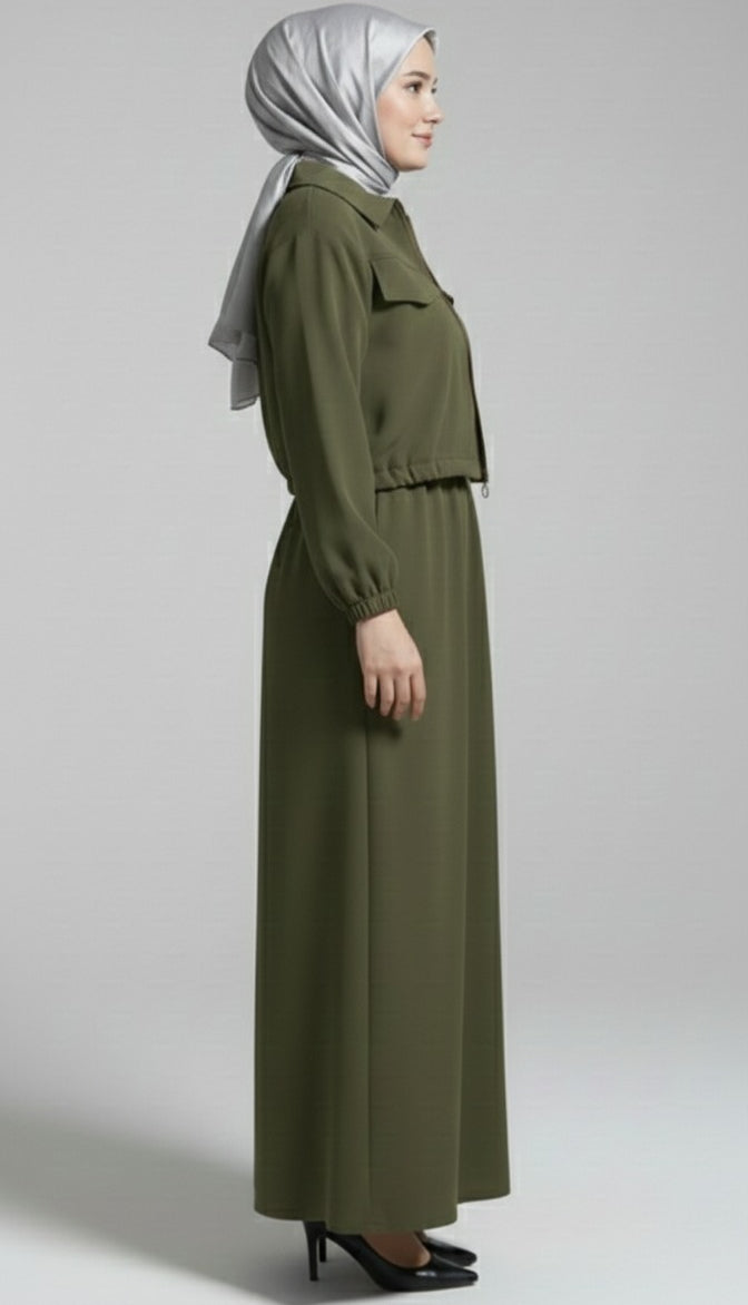 Stylish 2 Piece Set Long Frock Maxi Dress With Matching Zipper Jacket Premium Quality