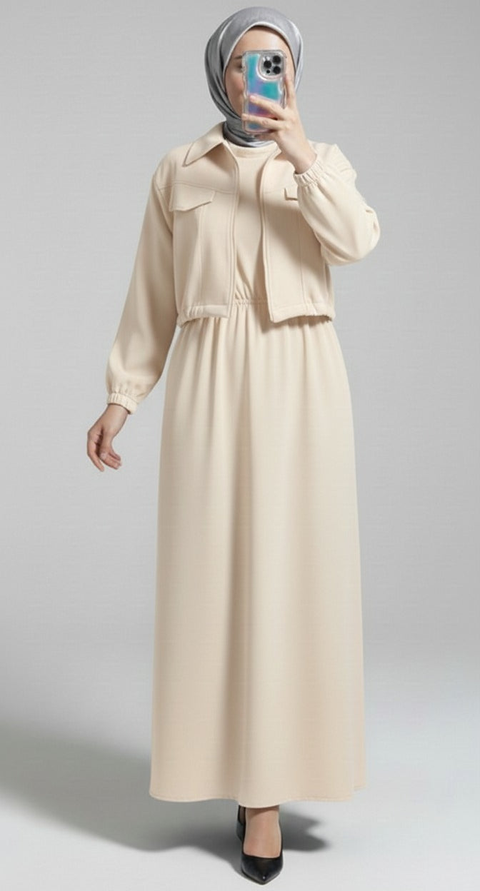 Stylish 2 Piece Set Long Frock Maxi Dress With Matching Zipper Jacket Premium Quality